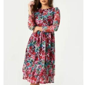 NWT Little Mistress London Alora Colorful Floral lace midi dress size 10